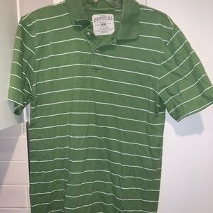 Aeropostale Men's Polo in Green and White Stripes Short Sleeves Size L